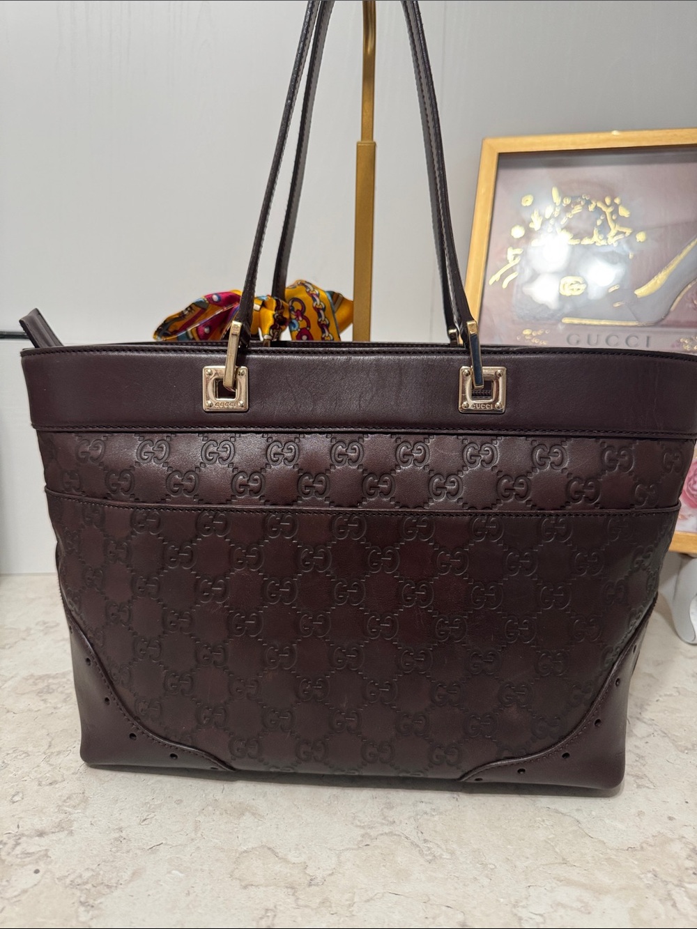 Gucci Guccisima medium punch tote in Chocolate Brown leather - Picture 5 of 12